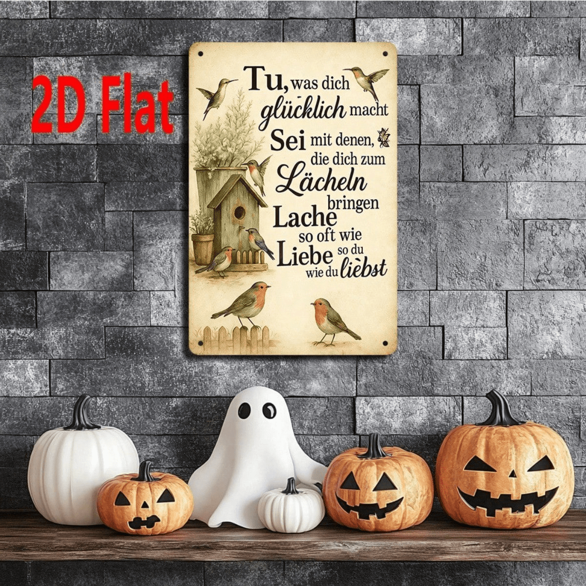 Bird & Birdhouse Metal Wall" Wall Decor, 7.87x11.81 in 2D Flat Unframed Plaque Sign, 2D Flat Unframed Plaque Sign, Weatherproof Rust