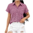 thumbnail image 4 of MYAOYI Womens Tops Gingham Checkered Short Sleeve Shirts, Button Down with Pockets, 4 of 7