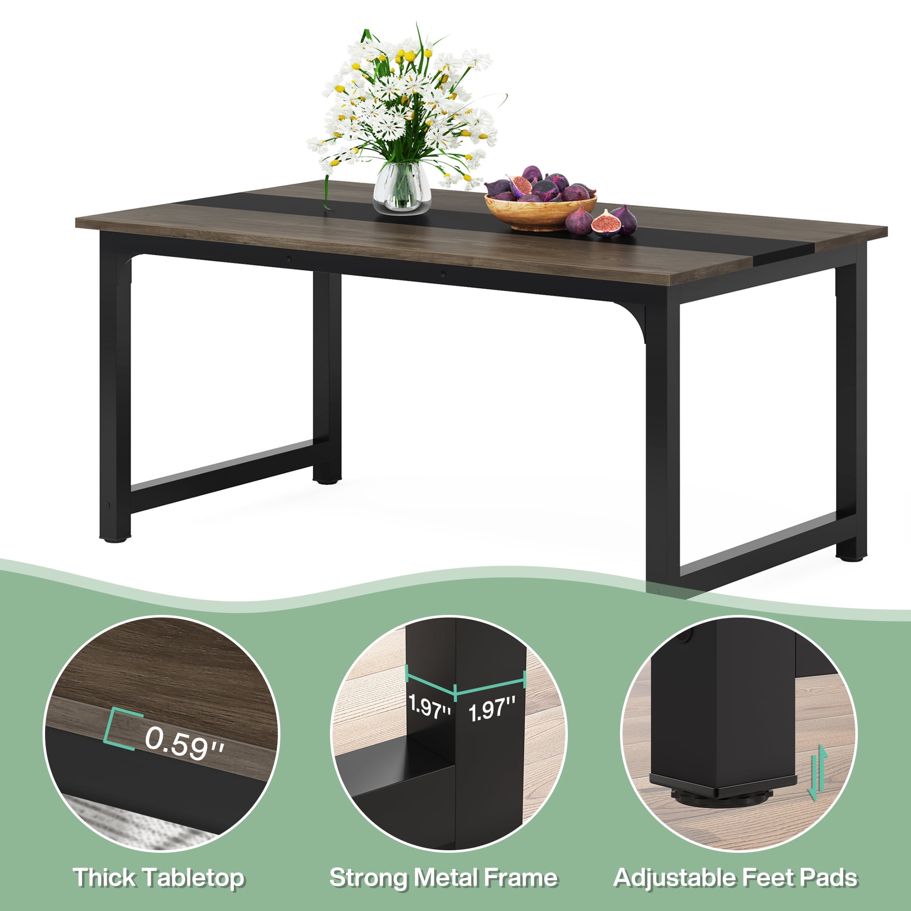 Tribesigns 62.99-Inch Dining Table with Metal Legs and Tribesigns 62.99-Inch Dining Table with Metal Legs and