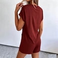 thumbnail image 5 of Women's Romper Short Sleeve Jumpsuit with Pockets Solid Wide Leg Shorts Playsuits Ladies Summer Loose Lightweight Plain Daily Wear for Swim Beach Party Jumpsuits Wine XL, 5 of 7