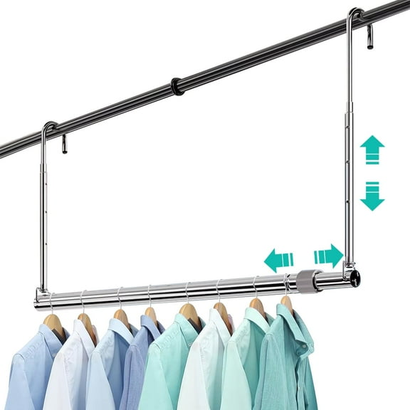 Adjustable Closet Rod for Hanging Clothes,Closet Hanging Rod 33.46 - 63 Inch, Closet Bar Closet Poles for Wardrobes