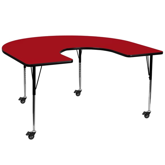 Bowery Hill 31" x 66" Horseshoe-Shaped Mobile Activity Table in Red