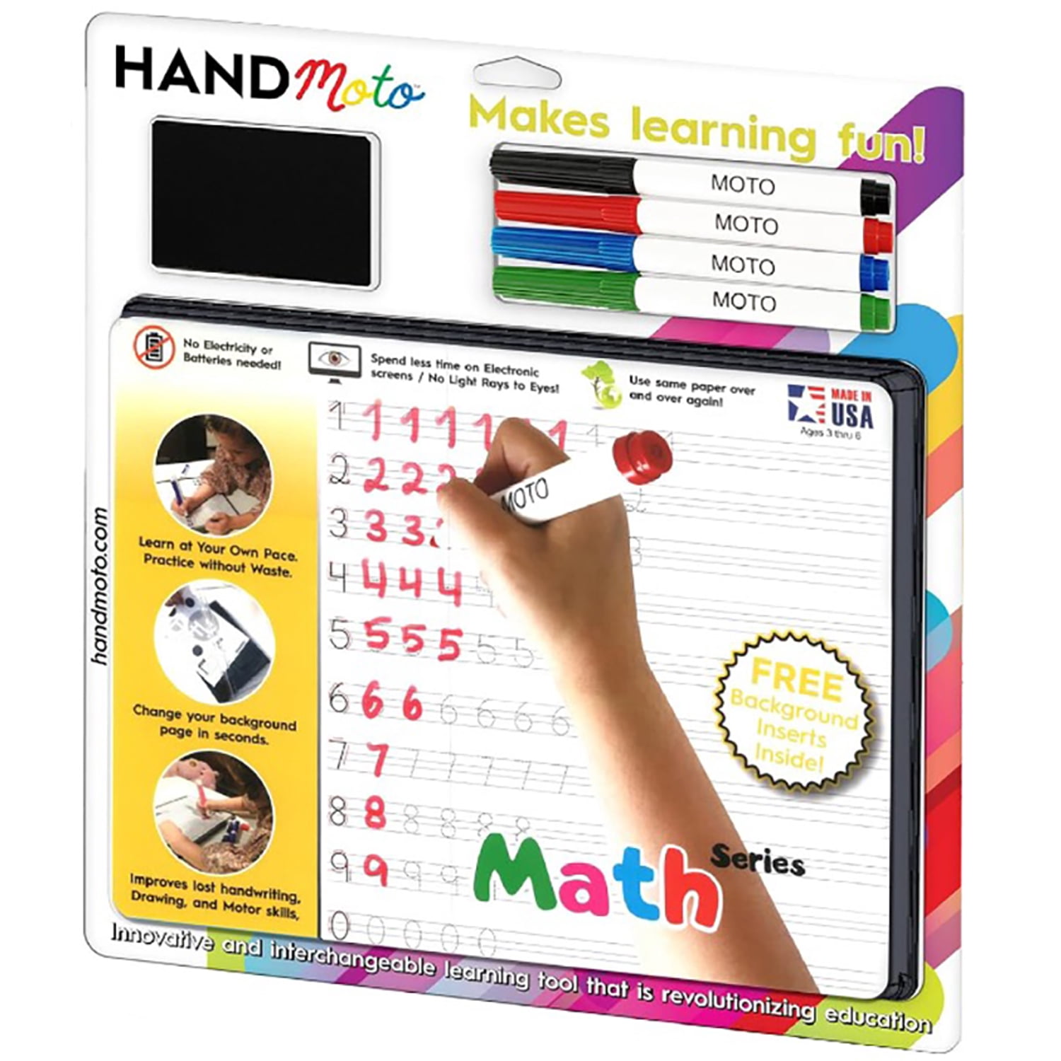 HandMoto Dry-Erase Learning Board, 4 Markers, 10 Activity Sheets - Math Series