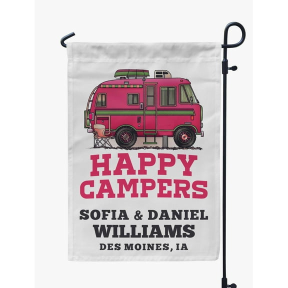 Printtoo White Happy Campers Retro Camp Van Personalized Camping Flags For Campers Double SidedFlagCampsiteFlagOutdoor Garden Sign