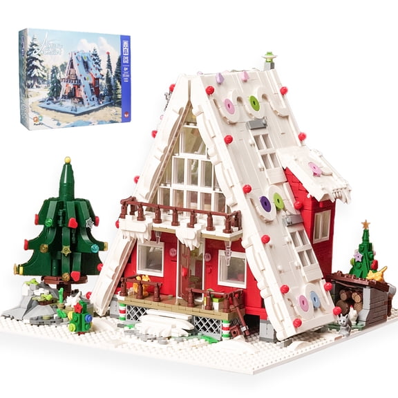 Art Log House Building Block Set With LED Lights, 2159 Pieces Christmas Toy Set, Scene With Santa Claus, Tree, Deer, for Adults, Boys and Girls