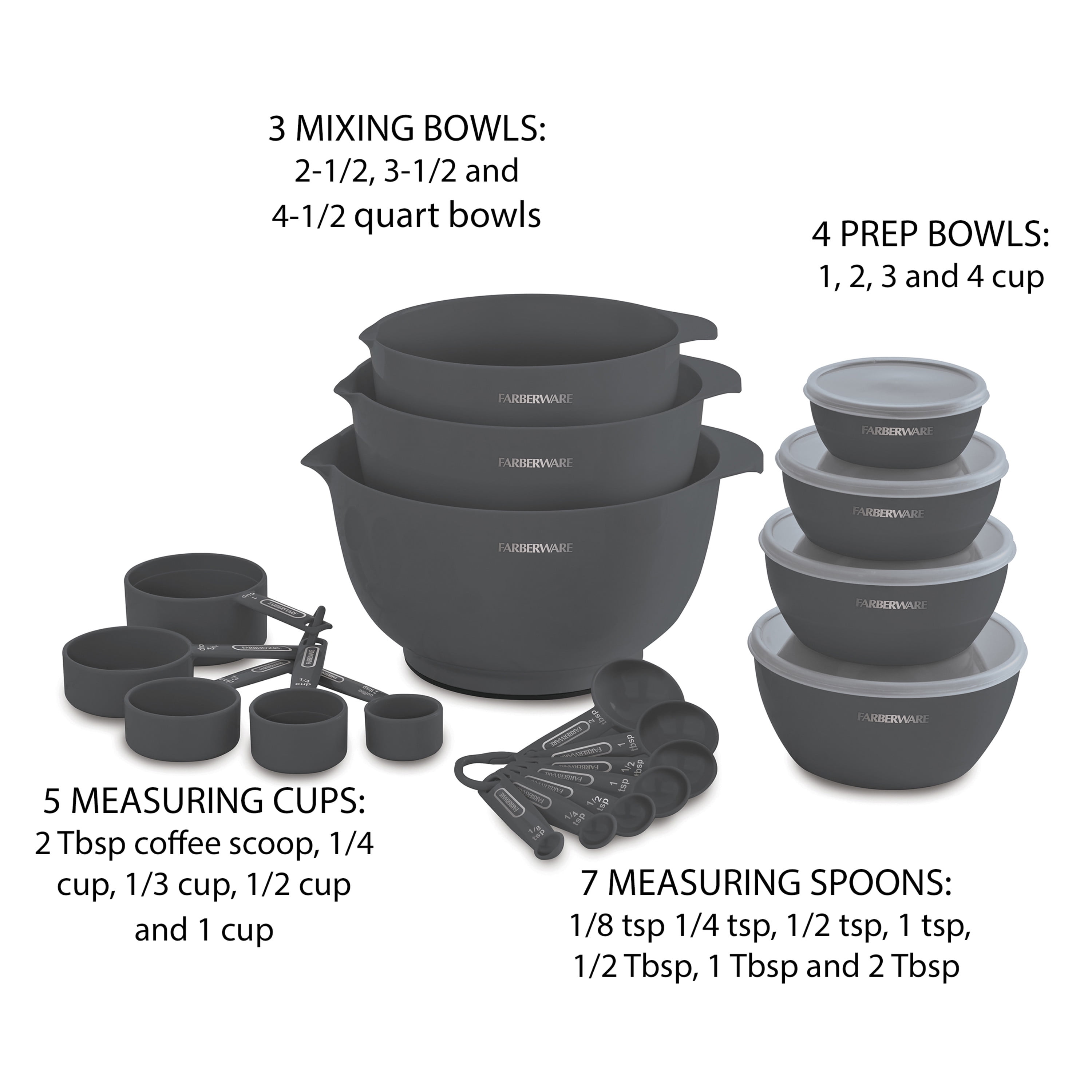 Farberware 5-PC PROFESSIONAL MEASURING CUPS: 1/4 1/3 1/2 1 & 2 Tbsp Coffee  Scoop