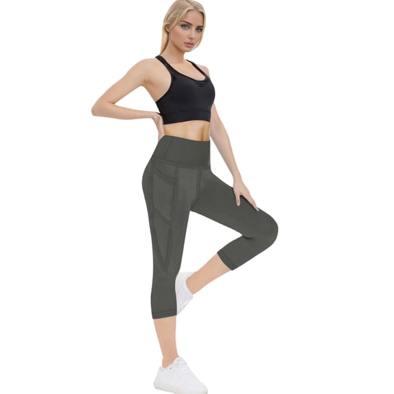 PFRNLF Leggings for Women,Summer Athletic Running High Waisted Tummy Control Capri Yoga Pants with Pockets