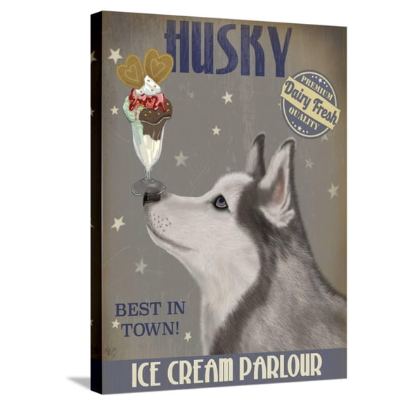 Art.com Husky Ice Cream Stretched Canvas Print Wall Art by Fab Funky, 18" x 24"