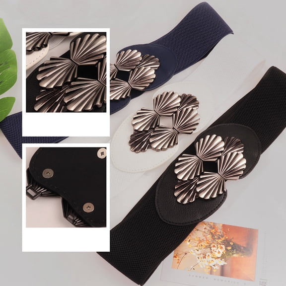 Helii Women Fashion Wide Waist Belt Solid Alloy Buckle Stretchy Waistband for Ladies Dresses