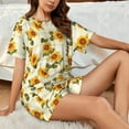 thumbnail image 4 of Pofeuu Light Green Plaid Sunflower Print Women's Pajama Set Short/Shorts Soft Button PJs Elastic Drawstring Waist Sleepwear-3X-Large, 4 of 6