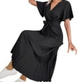 thumbnail image 4 of STETMN Maxi Dresses 2025 for Women V Neck Short Sleeve Drawstring Empire Waist Flowy Swing Dress, 4 of 7