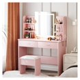 thumbnail image 2 of Makeup Vanity Set with 3 Light Modes & Power Outlet | Includes Stool, 2 Drawers & Open Shelves, 2 of 7