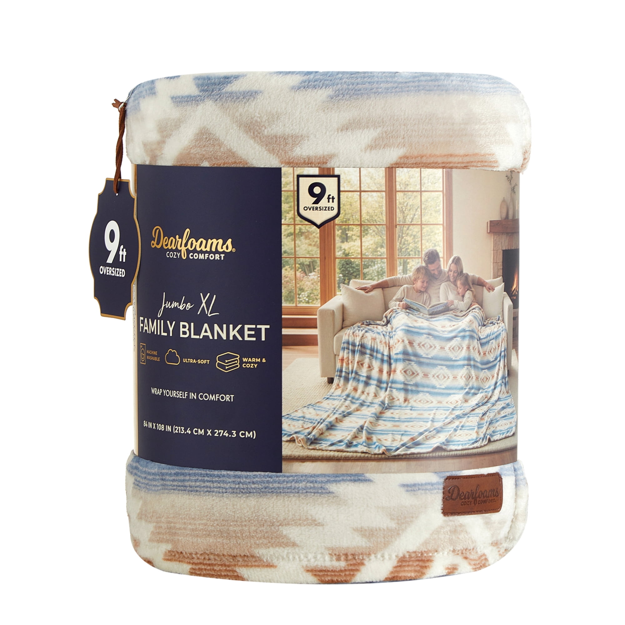 Dearfoams Huge Southwestern Print Family Blanket, Multicolor, 84 x 104 in