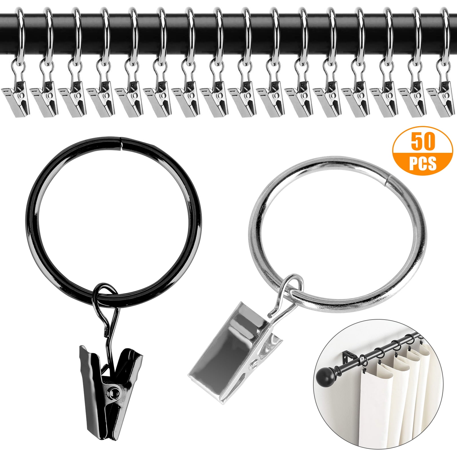50 25pcs Metal Curtain Rings With Clips Decorative Drapery 50 25pcs Metal Curtain Rings With Clips Decorative Drapery