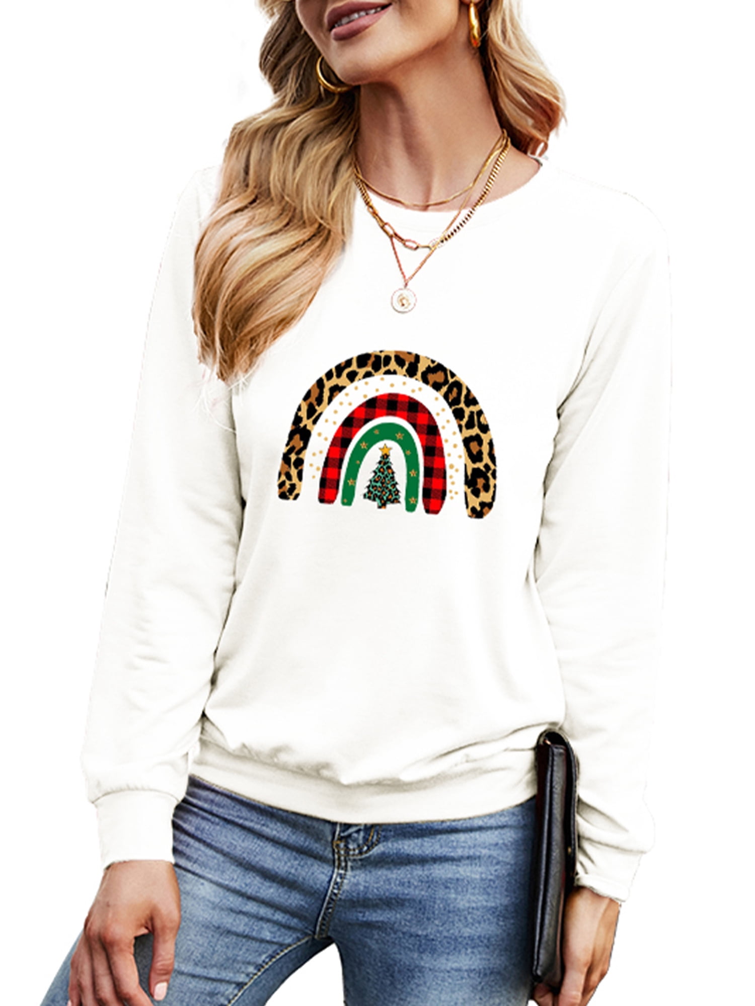 KAMAFK Womens Christmas Rainbow Print 