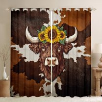 Homewish Cute Highland Cow Blackout Curtains Set of 2 (52x84 Each),Brown Cattle Hide Window Curtains,Rustic Farmhouse Cabin Curtains and Drapes For Girl Boys,Ultra Soft Home Decor