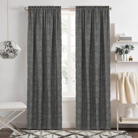 Achim Blake Geometric Diamond Rod Pocket Light Filtering Curtain Panel, Charcoal, 42" x 63"