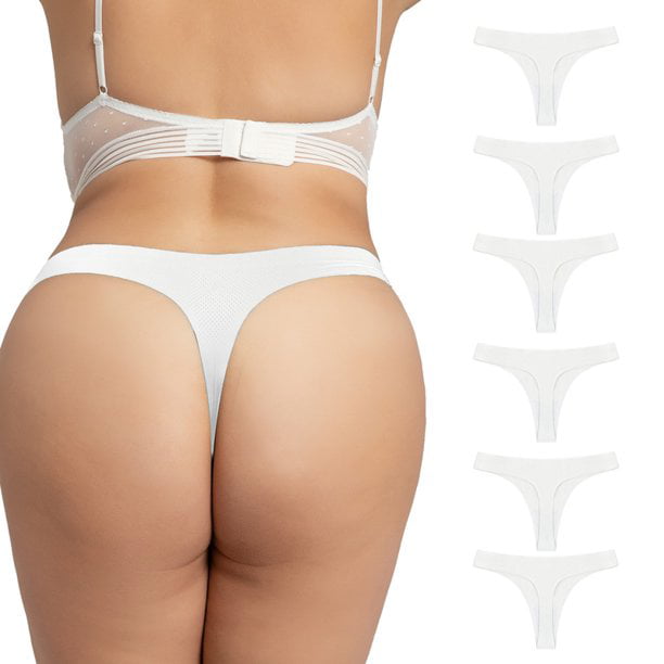Cinvik Seamless Thongs For Women No Show Thongs Ladies Teens Basic Low Rise  Tangas Underwear Solid White Thong Packs
