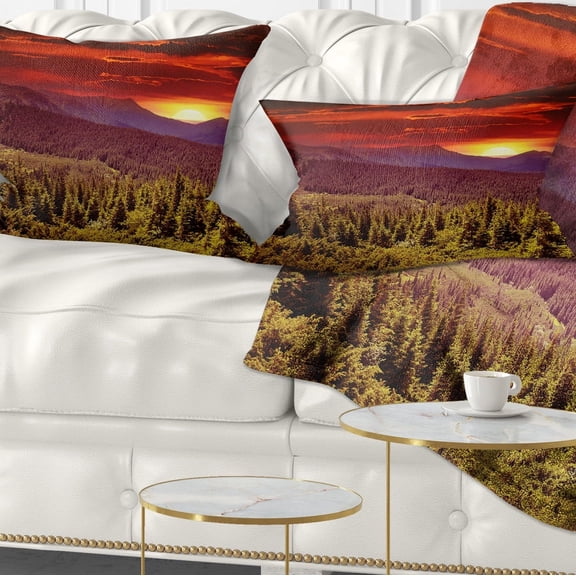 Designart Colorful Sunrise Over Mountains - Landscape Photography Throw Pillow - 12x20