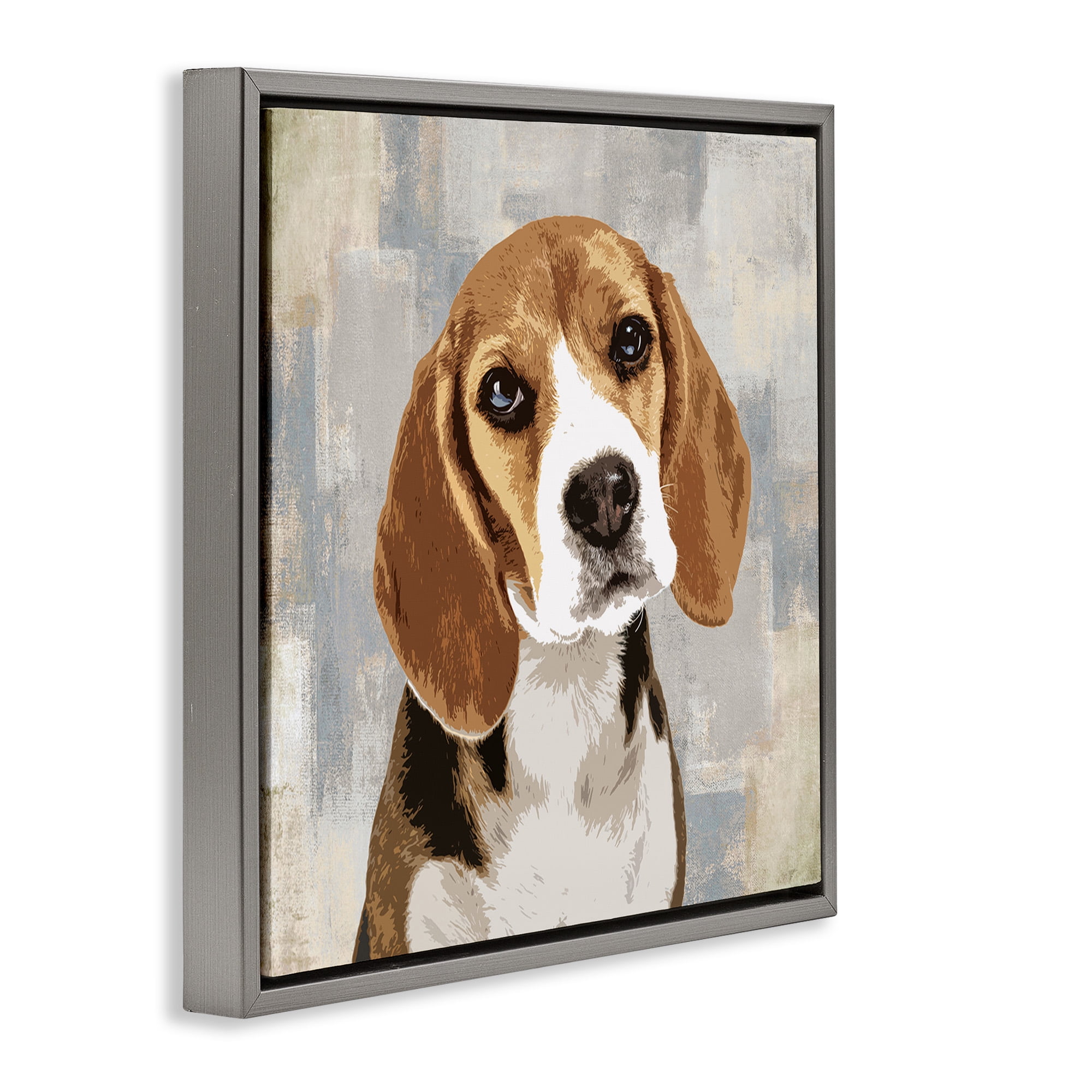 Stupell Industries Pet Beagle Patiently Waiting Animals & Insects Painting Gray Floater Framed Canvas Art Print Wall Art, 25 x 25