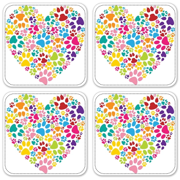 Vinyl Drink Coasters - Set of 4 - Cat Paws Heart