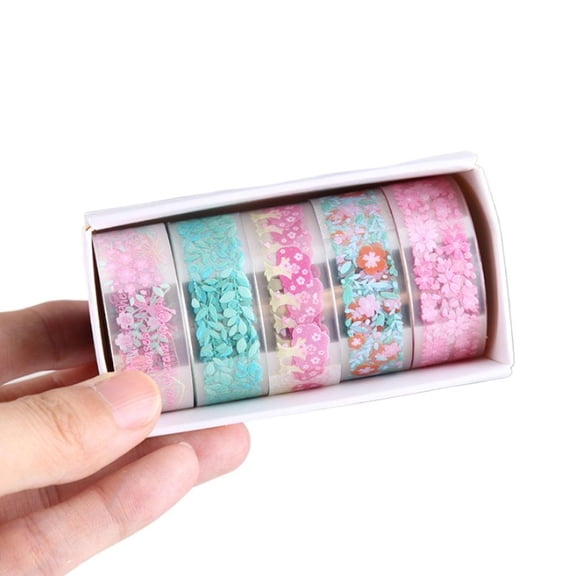 Floral PET Washi Tape Set 5pcs 2M Transparent Aesthetic Journaling Supplies for Scrapbooking and DIY Crafts