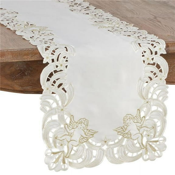 15 x 54 in. Embroidered Cupid Design Table Runner, Ivory