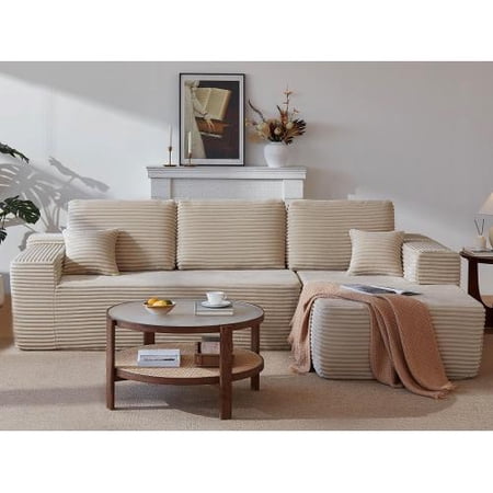 Watsmar 104" Cloud Sectional Couch L-Shaped Chaise Modern Modular Sofa No Assembly Required Plush Upholstered Deep Seat Couches for Living Room Beige Right Chaise