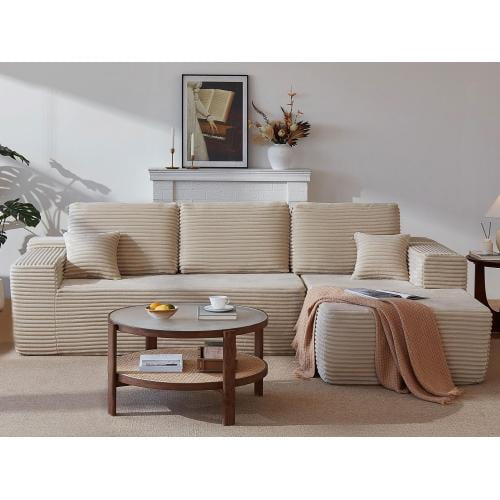 Watsmar 104" Cloud Sectional Couch L-Shaped Chaise Modern Modular Sofa No Assembly Required Plush Upholstered Deep Seat Couches for Living Room Beige Right Chaise