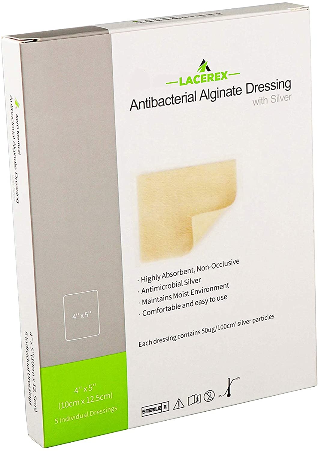 Silver Calcium Alginate Dressing 4"x5" for Wound Care Antimicrobial