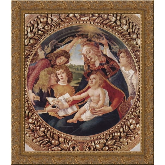 Madonna del Magnificat 24x20 Gold Ornate Wood Framed Canvas Art by Sandro Botticelli