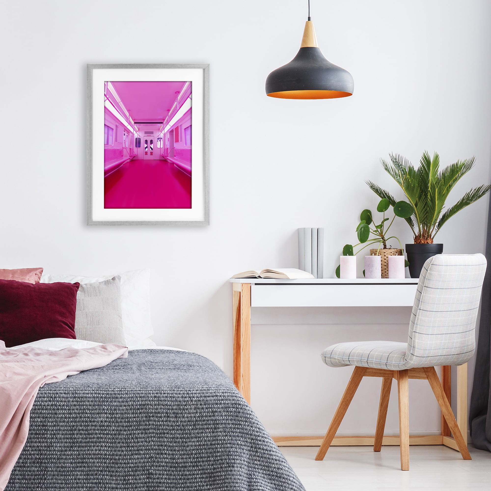 Futuristic Pink Tone Subway Gray Framed Print Under Glass, design by LISH Creative