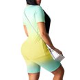 thumbnail image 2 of Gomelly Women Two Piece Outfit Crew Neck Sweatsuits Breathable Jogger Set Ladies Comfy Summer Lounge Sets Gradient T-Shirts+Shorts Green Yellow M, 2 of 3