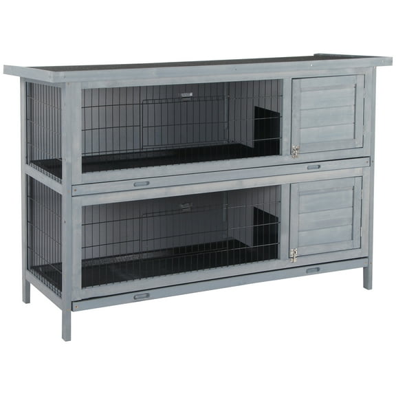Noaman PawHut 54" 2-Story Large Rabbit Hutch Bunny Cage Wooden Pet House for Indoor/Outdoor, Gray with Lockable Doors, No Leak Tray & Waterproof Roof
