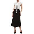 thumbnail image 2 of INSPIRE CHIC Women's Button Down Shirt Cap Sleeve Tie Neck Elegant Summer Work Office Blouse Top S White, 2 of 5