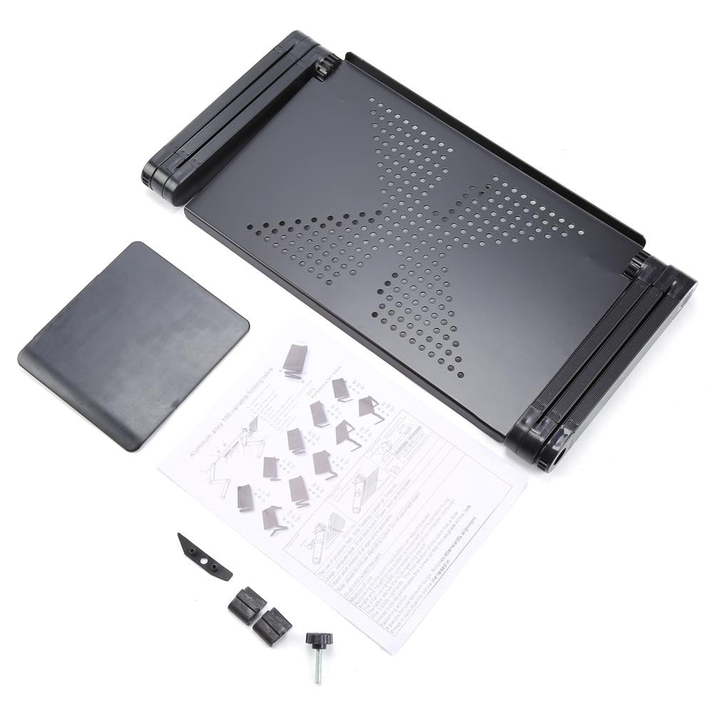 Adjustable Laptop Stand Folding Portable Standing Desk Aluminum Laptop Riser Tablet Holder Notebook Tray with 2 Edge Stoppers for Desk Bed Couch Sofa Floor, Black