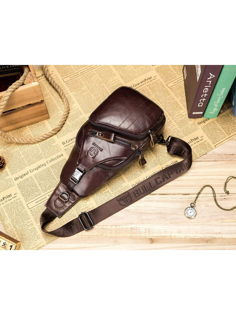 bullcaptain leather men sling bags travel crossbody chest bag Genuine Casual Quality 100% Genuine Leather Style BULLCAPTAIN Men Sling Backpack Genuine