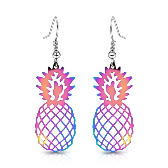Besheek Rainbow Stainless Steel Pinacolada Pineapple Boho Chic Earrings