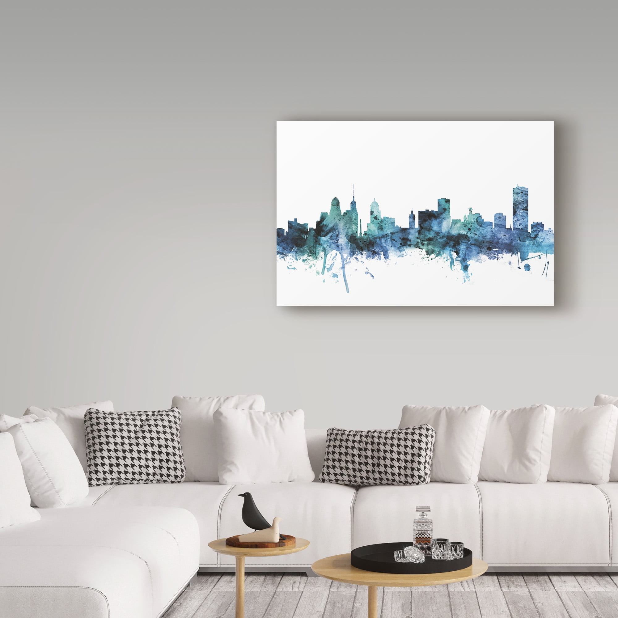 Trademark Fine Art 'Buffalo New York Blue Teal Skyline' Canvas Art by Michael Tompsett