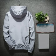 WREESH Mens Reflective Windbreaker Jacket Lightweight Zipper Hooded Jacket Fall Outdoor Running Jacket Suitable for Teen Gray