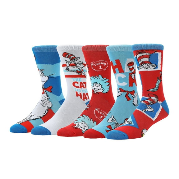 The Cat In The Hat Colorful Mens 5-Pack Casual Crew Socks