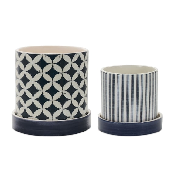 Melrose Set of 2 Geometric and Striped Glazed Pots 5.25"