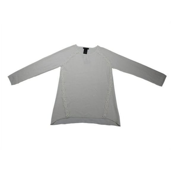 Design History Womens Size X-Large Long Sleeve Criss-Cross Stitch Detail Sweater Tops, Pearl