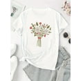 thumbnail image 2 of Camiseta De Mujer Ligera Y Suave VeranoWomen's Floral Bouquet Print T-Shirt, Casual Crew Neck Short Sleeve Top, Polyester 95% Spandex 5%, Medium Stretch Knit Fabric, All-Season Fashion Tee, Casual W, 2 of 6