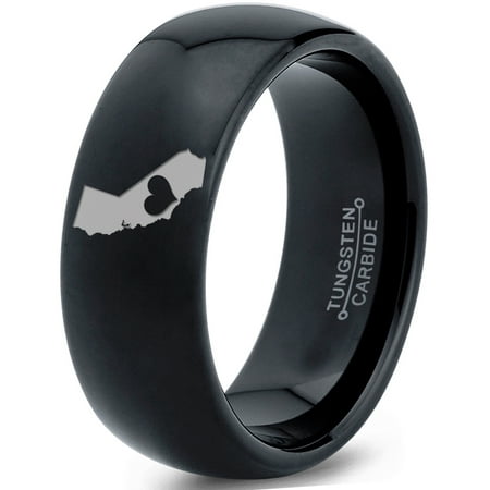 Heart Dome - Tungsten California The Golden State Heart Band Ring 8mm Men Women Comfort Fit Black Dome Polished