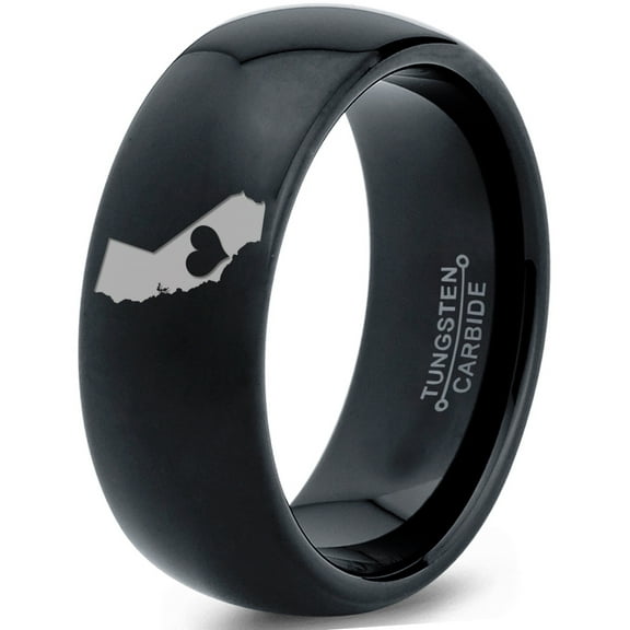 Tungsten California The Golden State Heart Band Ring 8mm Men Women Comfort Fit Black Dome Polished