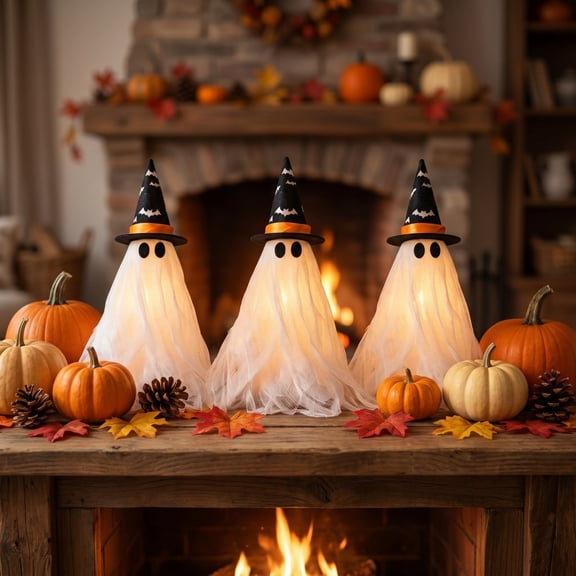 Clearance! 3Pcs Halloween Ghost Figurine Decor, Plastic Spooky Festival Ornaments, Decorative Props for Indoor Outdoor Party Home Display