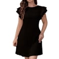 thumbnail image 6 of Efsteb Women's Round Neck Ruffle Sleeve Pleated Mini Dress Short Sleeve A-Line Dress for Summer Daily Work Office Casual (Black,L), 6 of 9