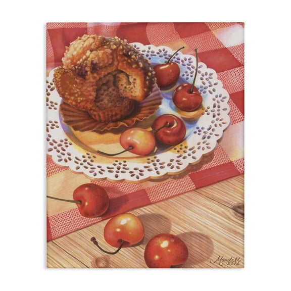 Stupell Industries Country Cherries & Muffin Food & Beverage Painting Gallery Wrapped Canvas Art Print Wall Art, 16 x 20