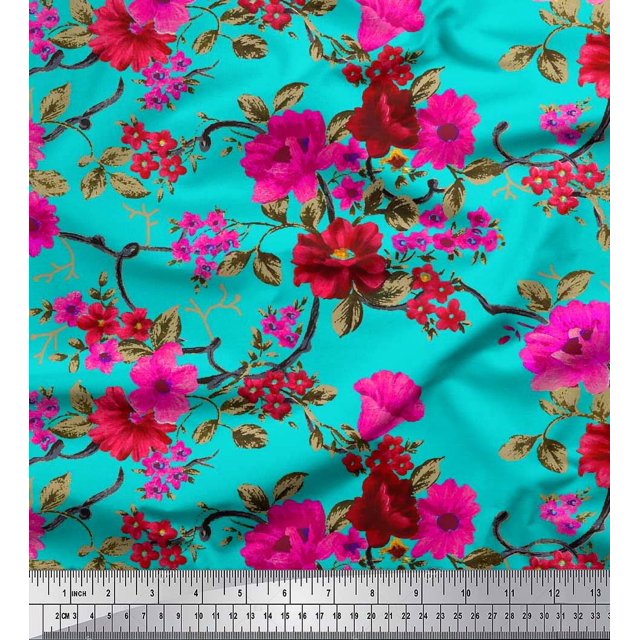 Soimoi Velvet Fabric Leaves & Floral Decor Fabric Printed Yard 58 Inch Wide
